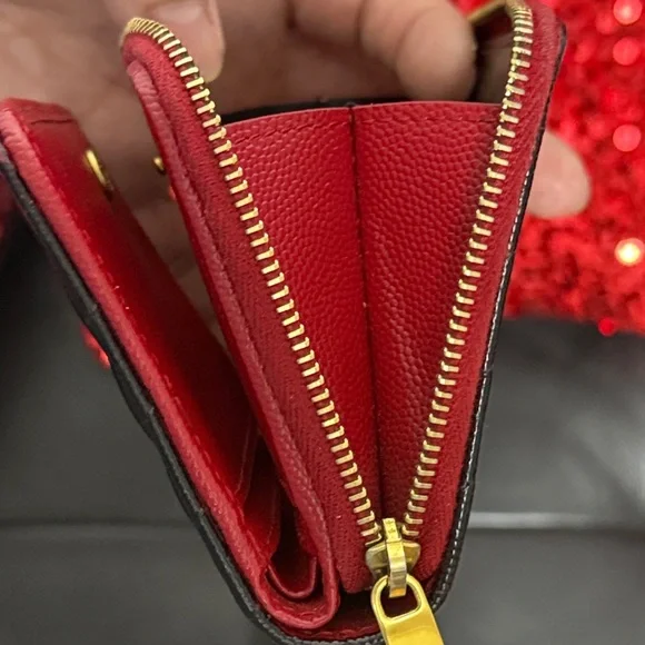 YSL Black & Red Zippy Wallet with Gold Logo - Picture 9 of 15